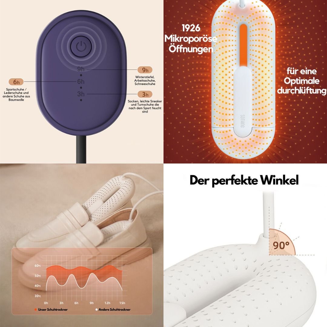 Elektrischer Schuhtrockner mit Timer-Funktion | PTC-Heizelemente bis 150°C | Trocknet Schuhe in 15 Minuten, geruchsfrei & keimfrei 6