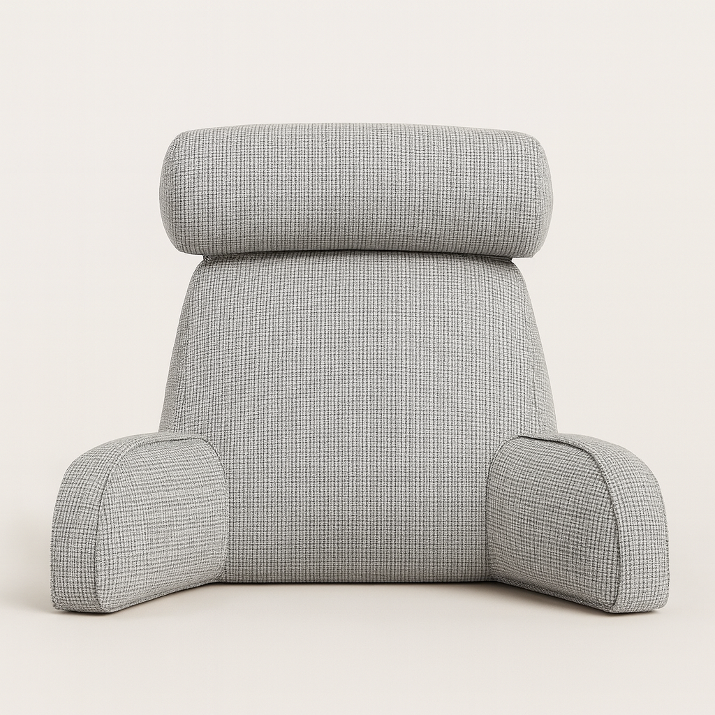 Ryggputer og leseknotter | med armlener i linstoff | ergonomisk for seng og sofa | LoungeLean