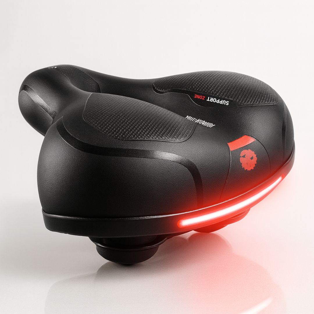 Mukava polkupyörän satula | LED-takavalolla | pehmustettu ja jousitettu | ComfyCycle