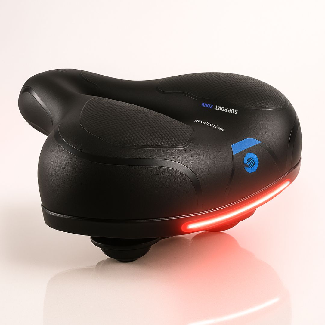Mukava polkupyörän satula | LED-takavalolla | pehmustettu ja jousitettu | ComfyCycle