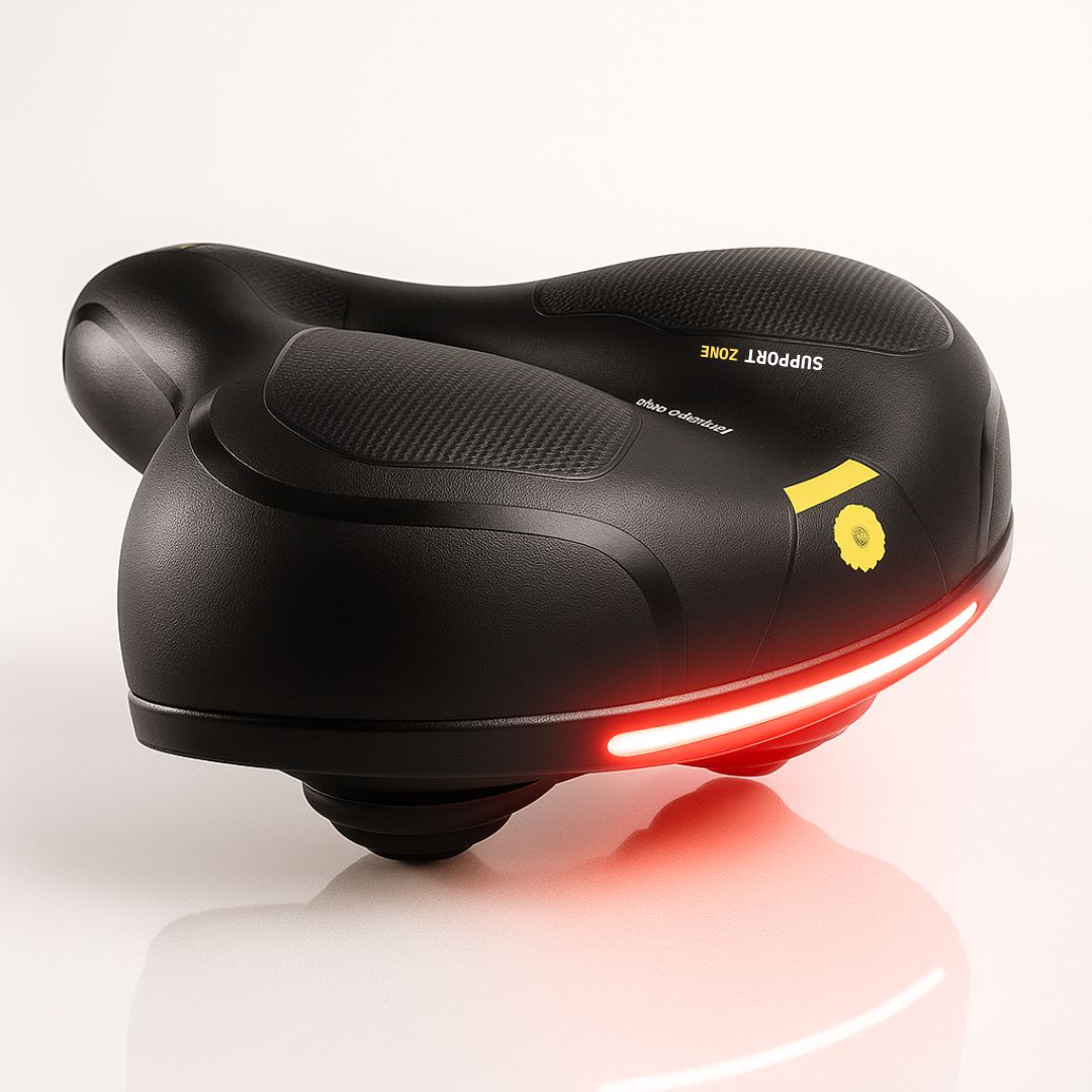 Mukava polkupyörän satula | LED-takavalolla | pehmustettu ja jousitettu | ComfyCycle