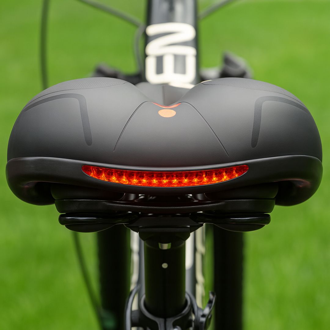 Mukava polkupyörän satula | LED-takavalolla | pehmustettu ja jousitettu | ComfyCycle