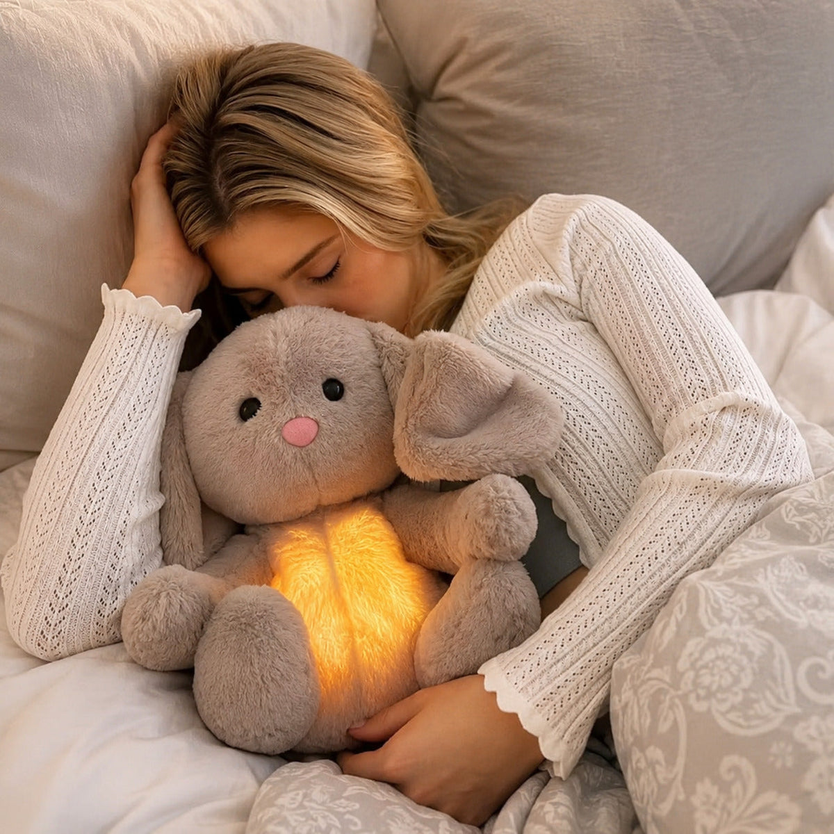 Atmendes Kuschelkaninchen aus weichem Plüsch | Sanfte Atembewegung sorgt für Ruhe | Abnehmbares Modul, waschbar 1