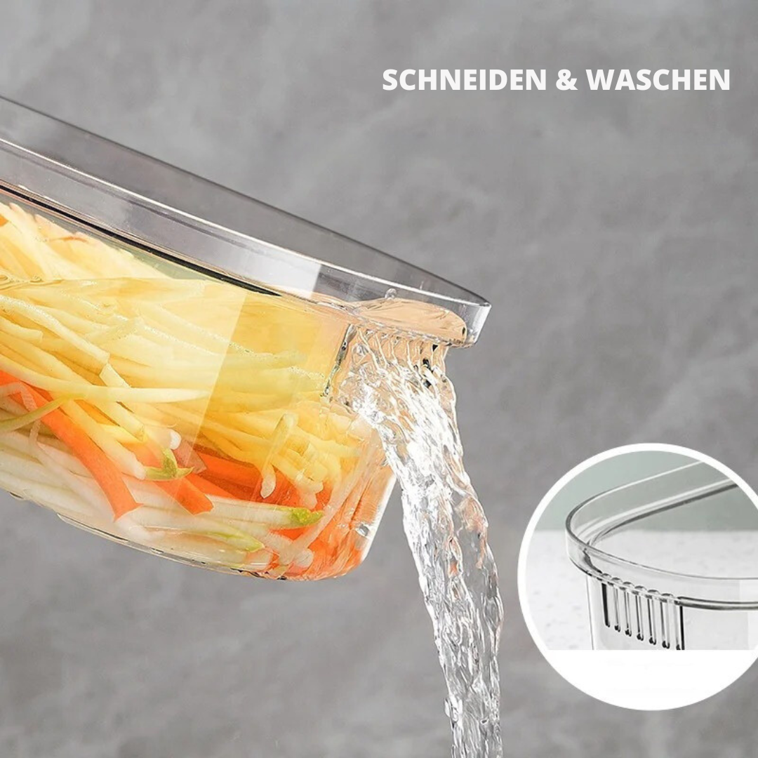 6-in-1 Gemüseschneider aus Edelstahl | Schneiden, Reiben, Würfeln, Zerkleinern | Spülmaschinenfest mit Aufbewahrungsbox 3
