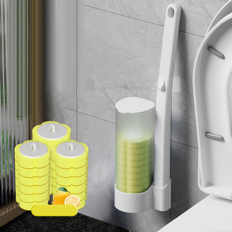 Kit de brosses nettoyantes pour toilettes à usage unique | avec manche et 5 têtes en éponge | nettoyant pré-rempli | FreshFlush