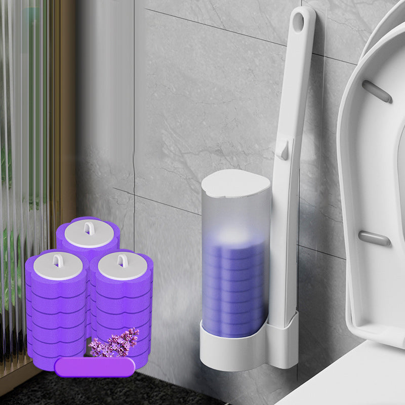 Kit de brosses nettoyantes pour toilettes à usage unique | avec manche et 5 têtes en éponge | nettoyant pré-rempli | FreshFlush