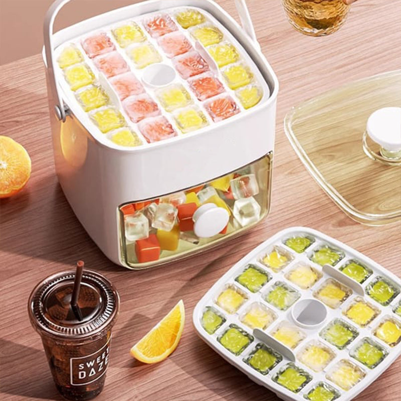 Jääpalamuotti säilytysrasiolla | Paina kuutiot helposti ulos | Jääpalasäilytyslaatikko | FrostBox