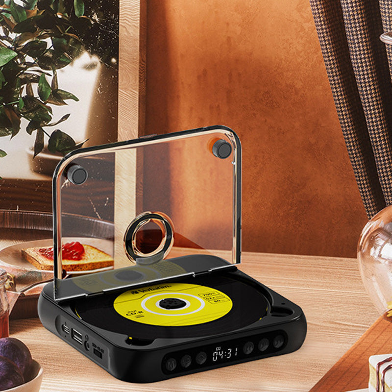 Bærbar Bluetooth-cd-afspiller | Trådløs streaming og afspilning af cd’er | med fjernbetjening | RetroSpin
