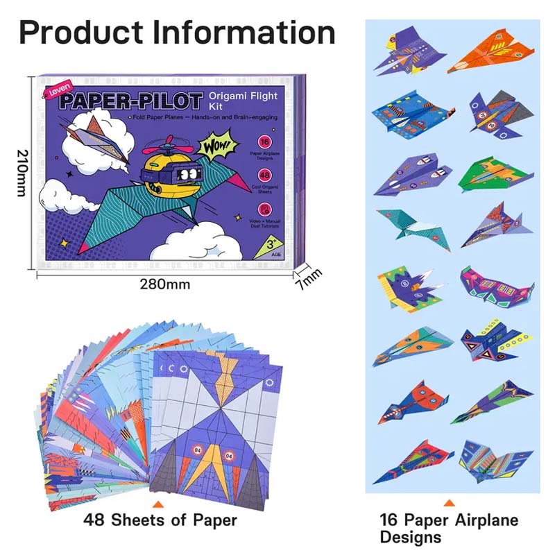 Papierflugzeug Bastelset DIY | 16 Teile, 28 x 21 x 0,4 cm | Kreatives MINT-Lernspielzeug, bildschirmfrei für Kinder 8