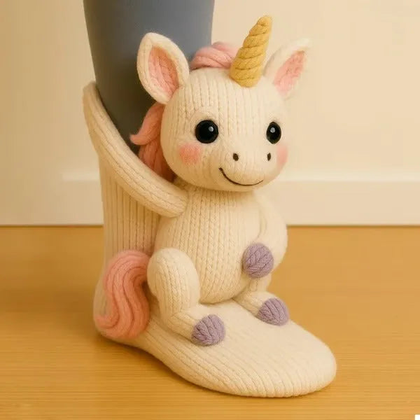 Tier-Socken Damen gestrickt atmungsaktiv dehnbar mit 3D-Plüschform