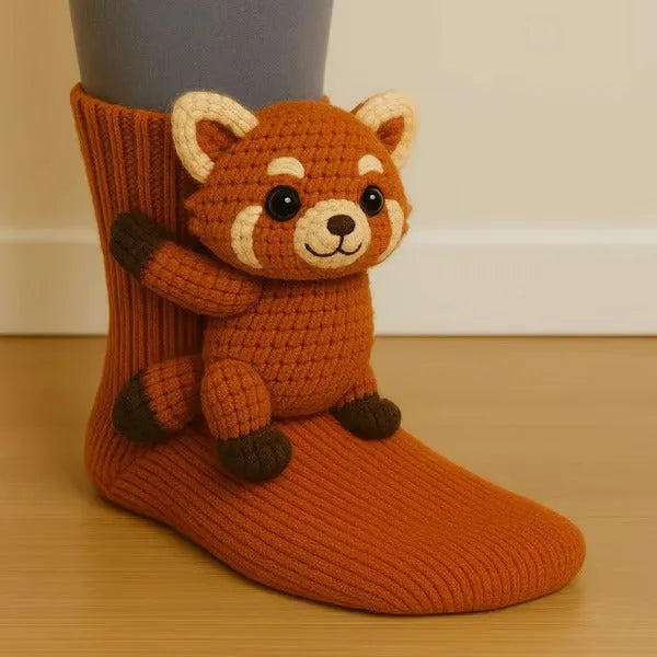 Tier-Socken Damen gestrickt atmungsaktiv dehnbar mit 3D-Plüschform