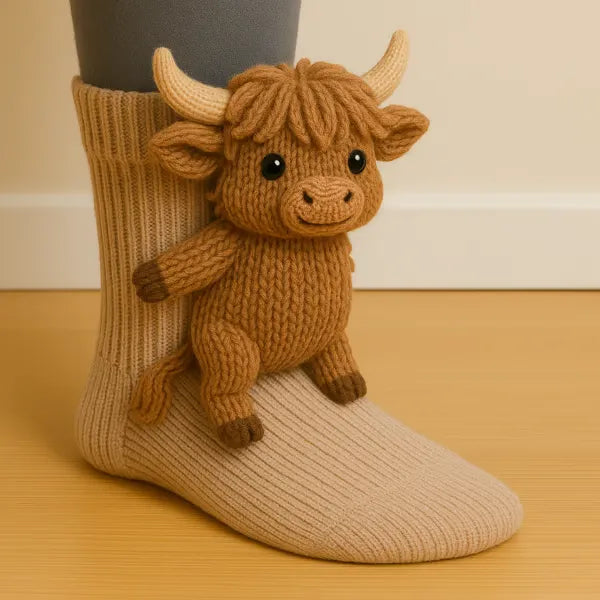 Tier-Socken Damen gestrickt atmungsaktiv dehnbar mit 3D-Plüschform