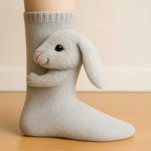 Tier-Socken Damen gestrickt atmungsaktiv dehnbar mit 3D-Plüschform
