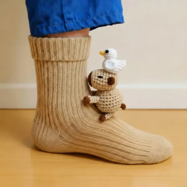Tier-Socken Damen gestrickt atmungsaktiv dehnbar mit 3D-Plüschform