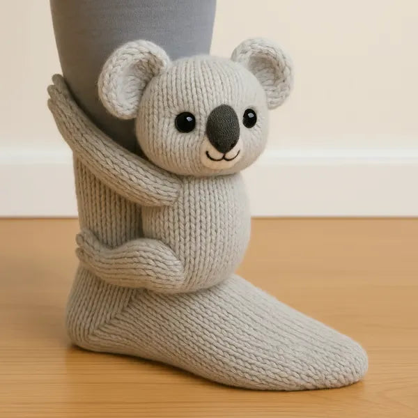Tier-Socken Damen gestrickt atmungsaktiv dehnbar mit 3D-Plüschform