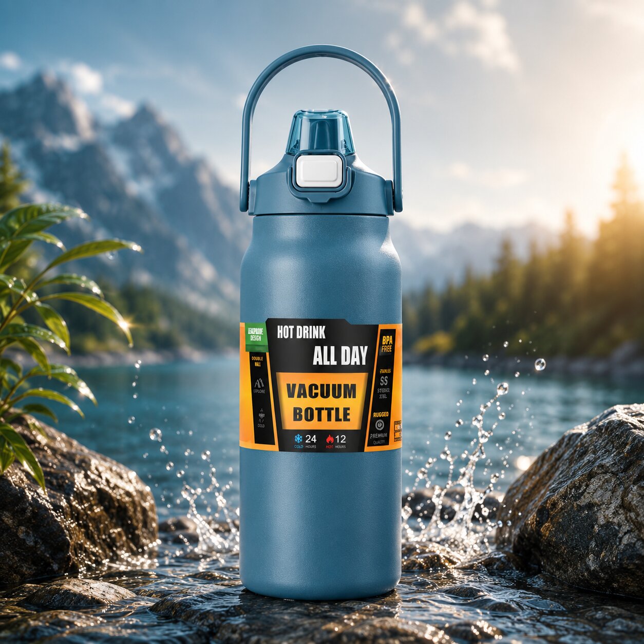 Thermosflasche mit Strohhalm | Edelstahl | Isoliert für Büro, Sport & Reisen | ThermoFlow