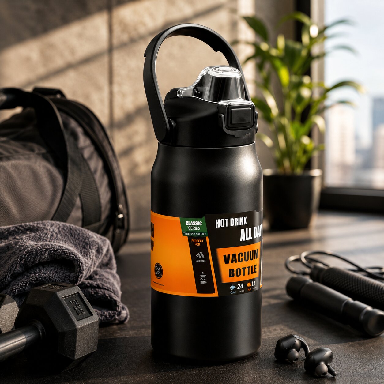Thermosflasche mit Strohhalm | Edelstahl | Isoliert für Büro, Sport & Reisen | ThermoFlow