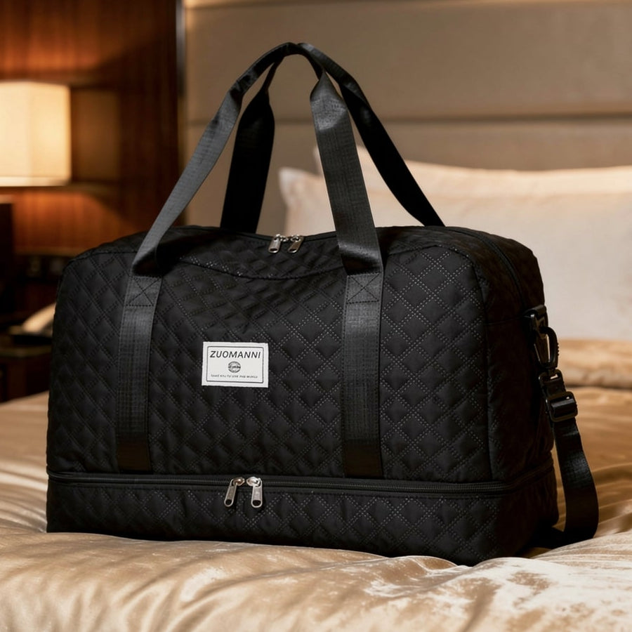 Weekender für Damen & Herren | Schwarz Rautenmuster | Mit Schuhfach & Nassfach | PackNest