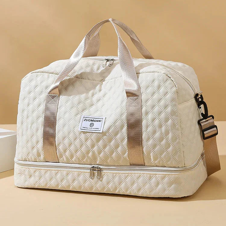Weekender für Damen & Herren | Schwarz Rautenmuster | Mit Schuhfach & Nassfach | PackNest