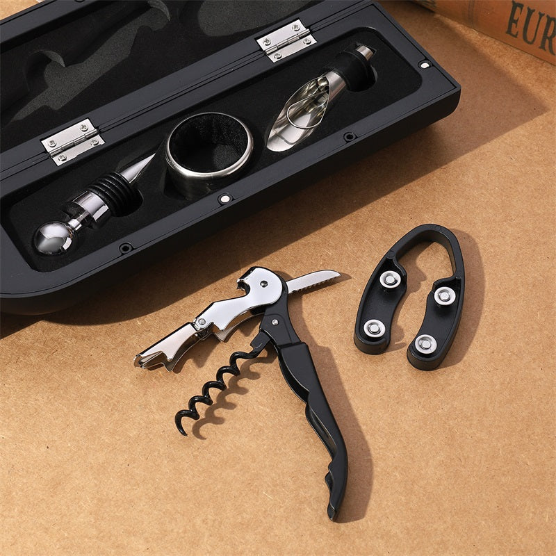 Wein Geschenkset Edelstahl & Aluminium 5-teilig | Flaschenbox mit Magnetverschluss | Ideales Geschenk für Weinliebhaberinnen 4