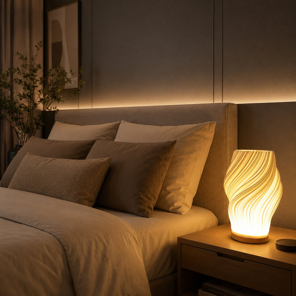 LED Tischlampe aus Kunststoff | Skulpturale Struktur mit Licht- und Schatteneffekt | Warmes Licht, kompakte Größe 6