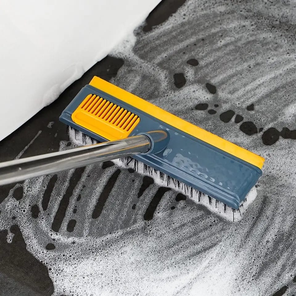 2-in-1 Bodenscheuerbürste mit langem Griff | Bürste und Schaber kombiniert | Für nasse und trockene Reinigung auf harten Böden 2